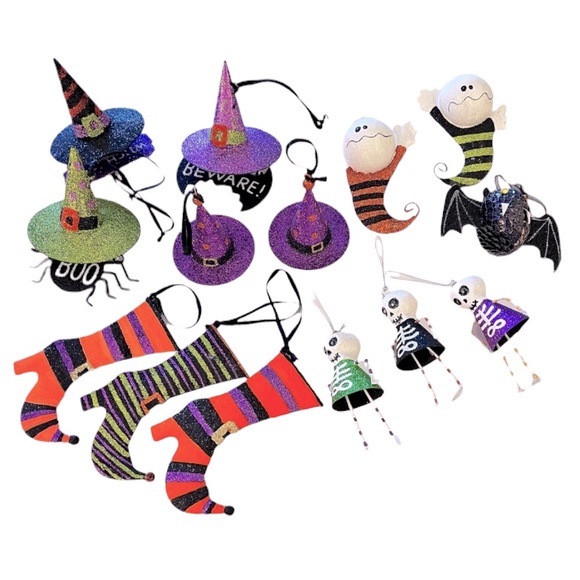 Pier 1 HALLOWEEN Ornaments Witch Boots Hats Bat Ghost Skeleton 14 RARE EC